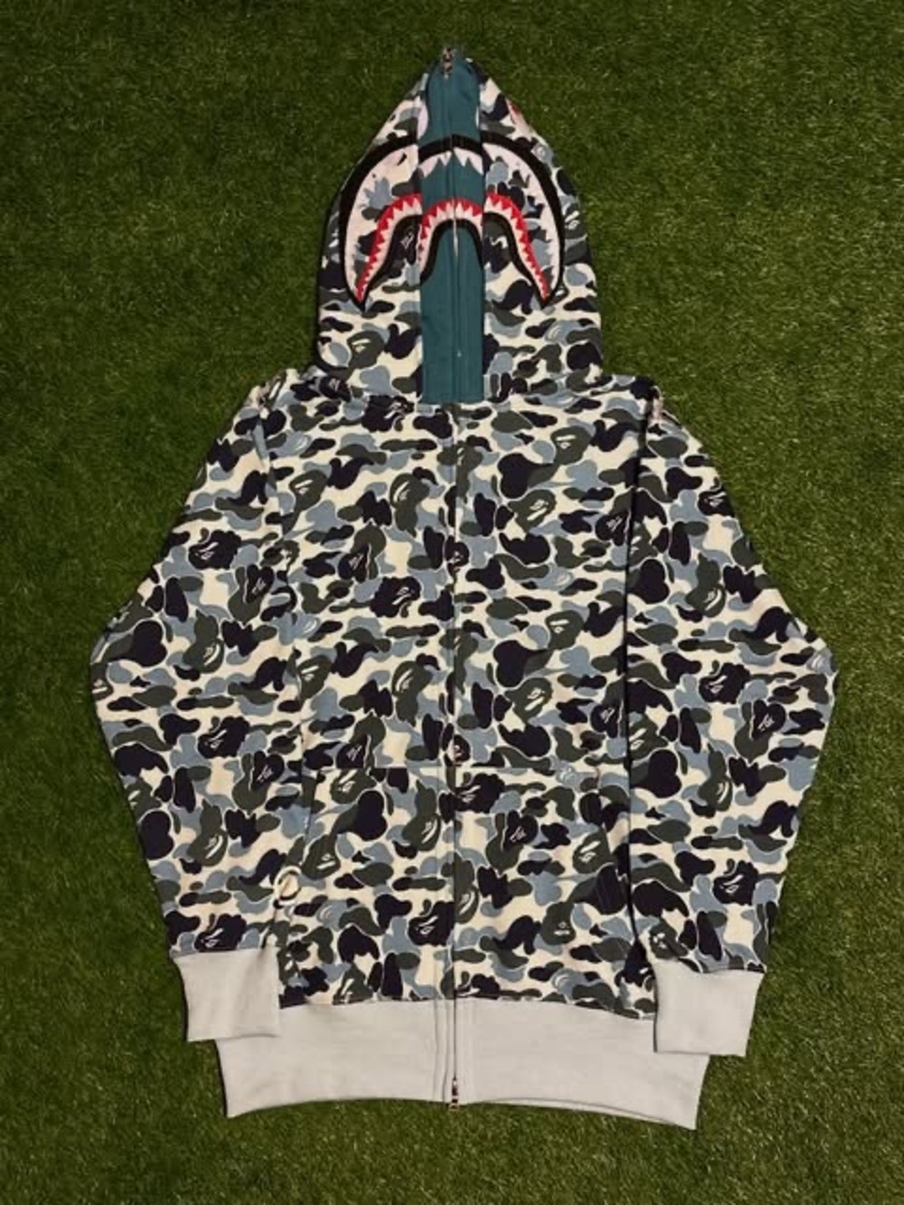 Double Hooded Light Blue Bape Zip Up